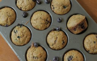 Pan of Healthy Blueberry Zucchini Muffins